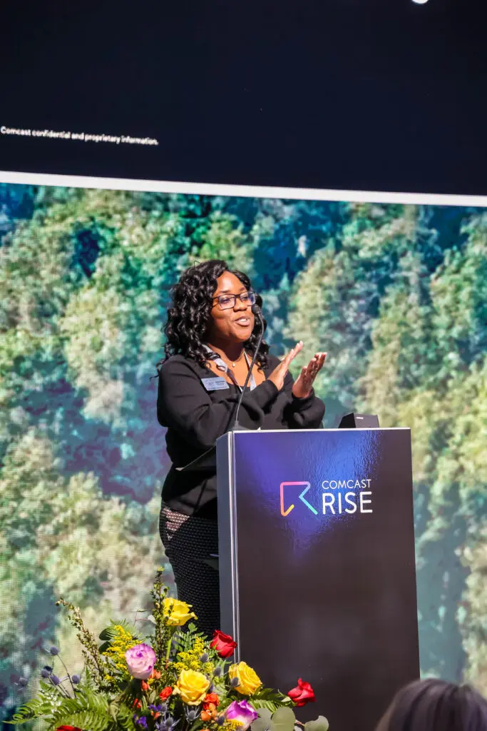 Shakanah Tedder speaking at the Comcast RISE Day celebration in Colorado Springs, Colorado.