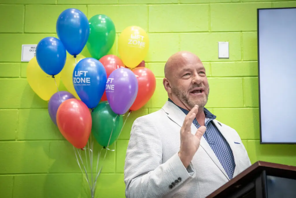 Boyd Williams , President and CEO of the Pikes Peak Region YMCA speaks at the opening of the regions first Lift Zone at the Southeast Armed Services YMCA in Colorado Springs Friday.