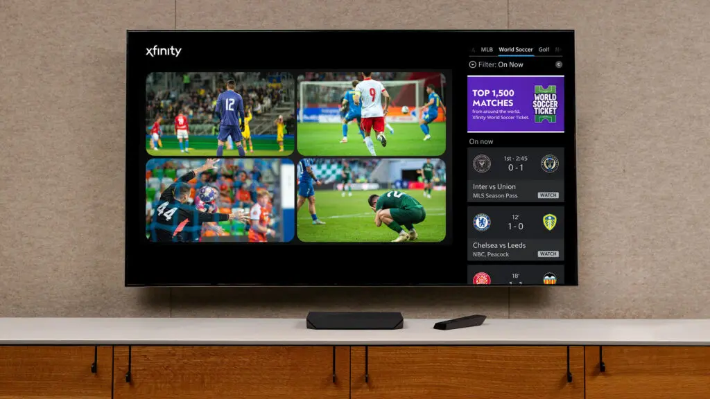 World Soccer Ticket screen shown on a TV.