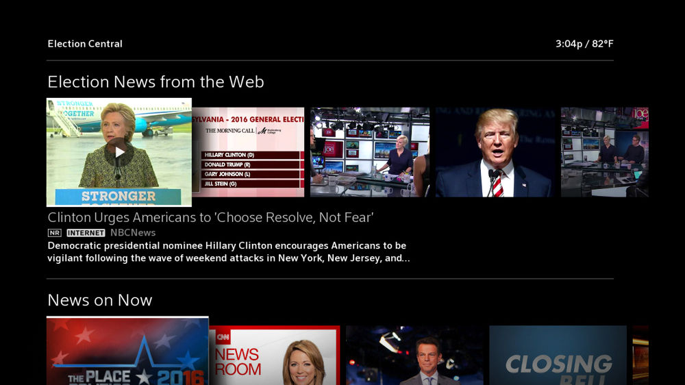 The Election Central hub on Xfinity X1