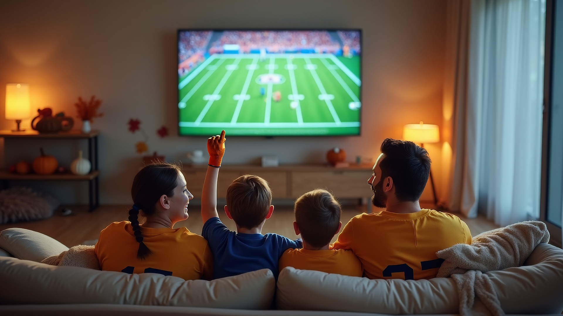 Family streaming a football game.